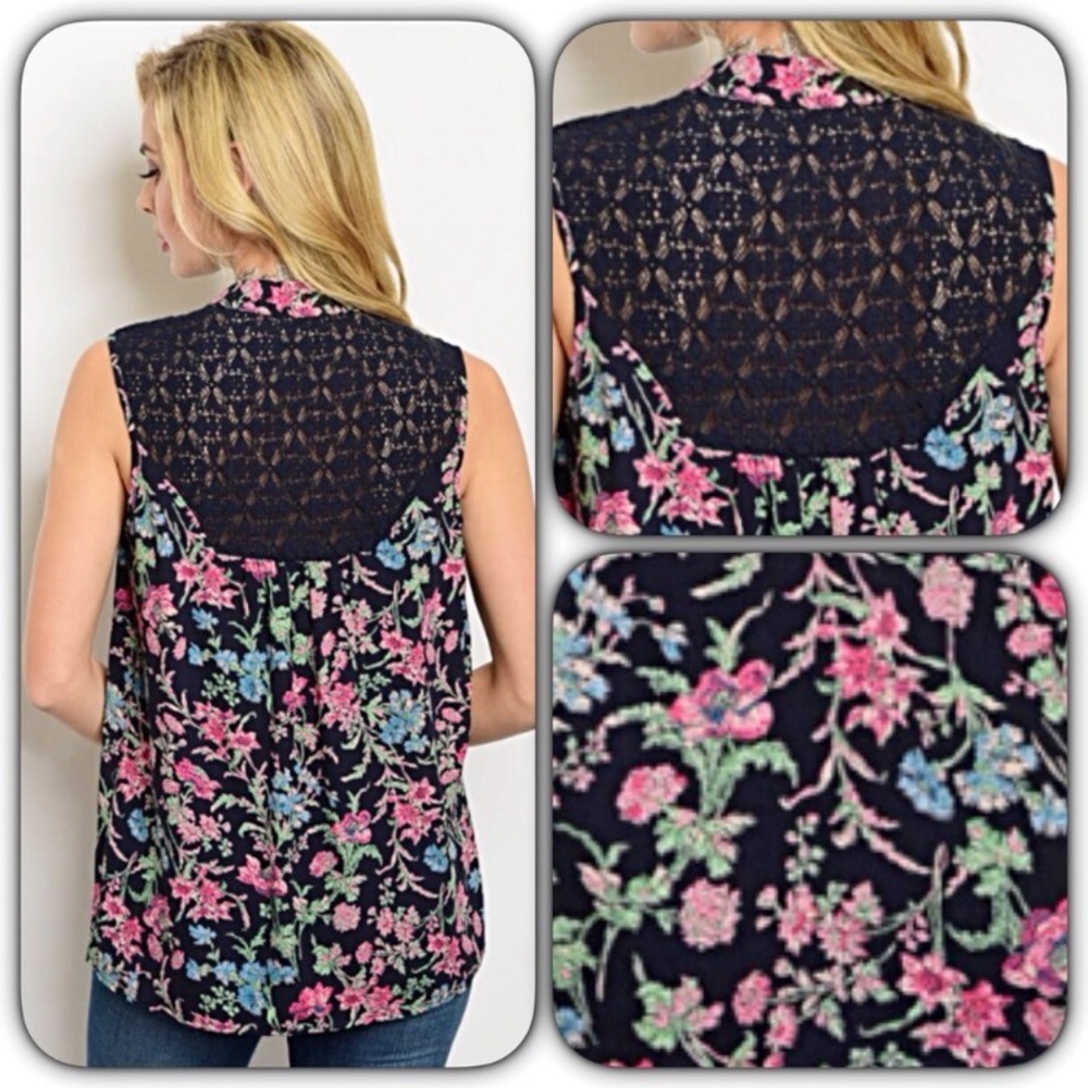 Flattering Floral Lace Tunic Tank Top SM